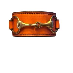 Hermes Style Leather Equestrian Horse Bit Cuff- Orange